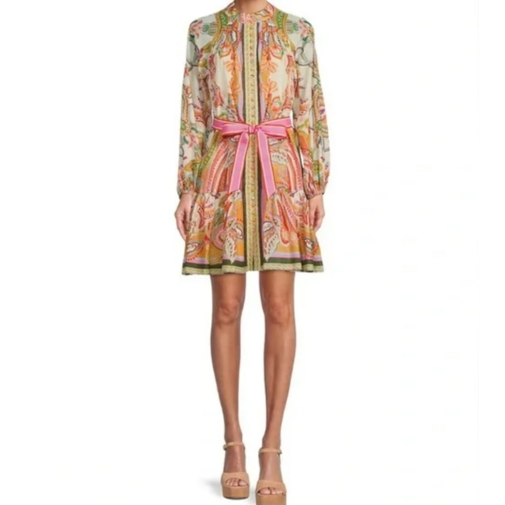 Antonio Melani Mini Dress 6 Petal Pink Ochre Scarf Cotton Voile Brynn New $230B - Picture 7 of 16